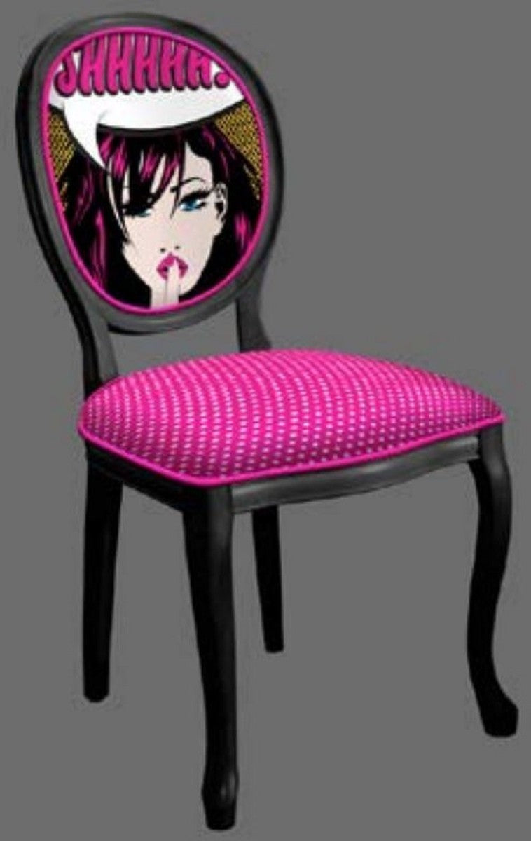 Barock Esszimmerstuhl Set Lila / Mehrfarbig / Schwarz - 6 Handgefertigte Küchen Stühle im Barockstil - Barock Esszimmer Möbel