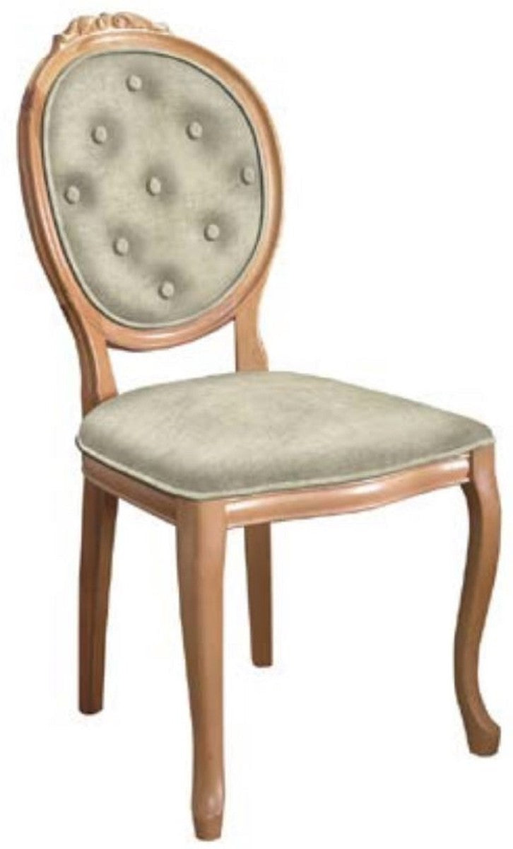 Barock Esszimmerstuhl Set Grau / Naturfarben - 6 Handgefertigte Küchen Stühle im Barockstil - Barock Esszimmer Möbel