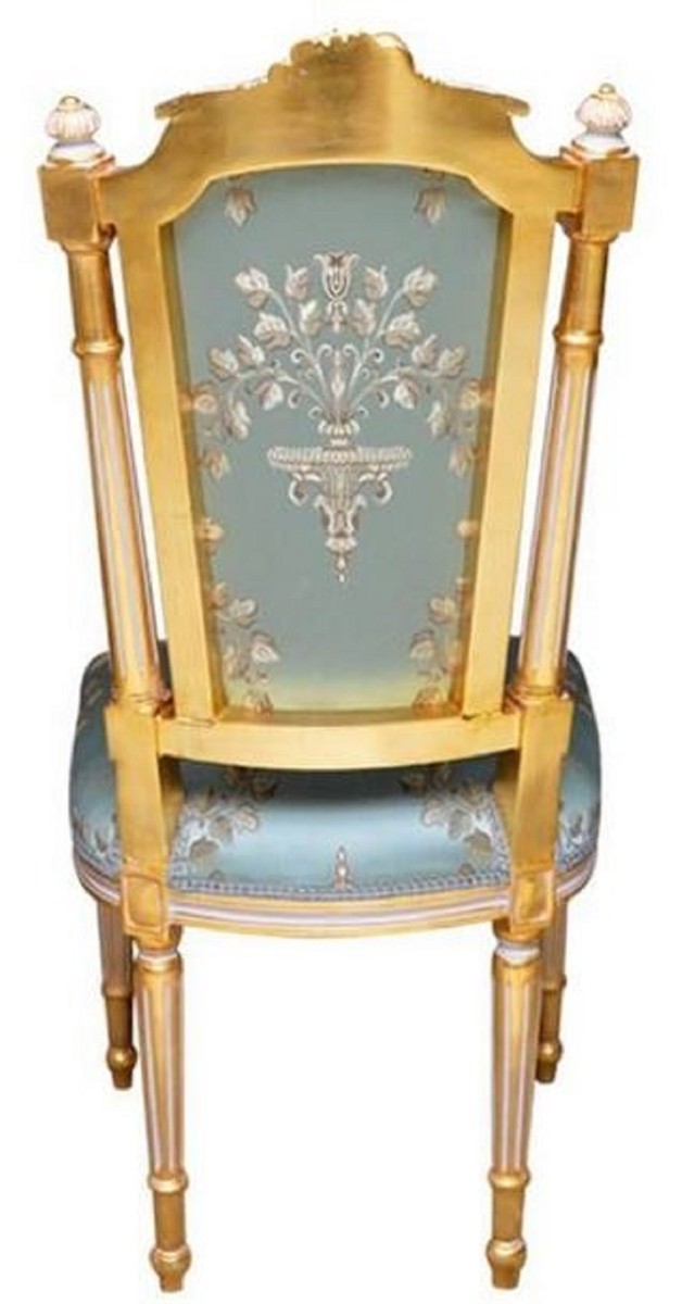 Barock Esszimmerstuhl Türkis / Weiß / Gold - Handgefertigter Antik Stil Stuhl - Esszimmer Möbel im Barockstil