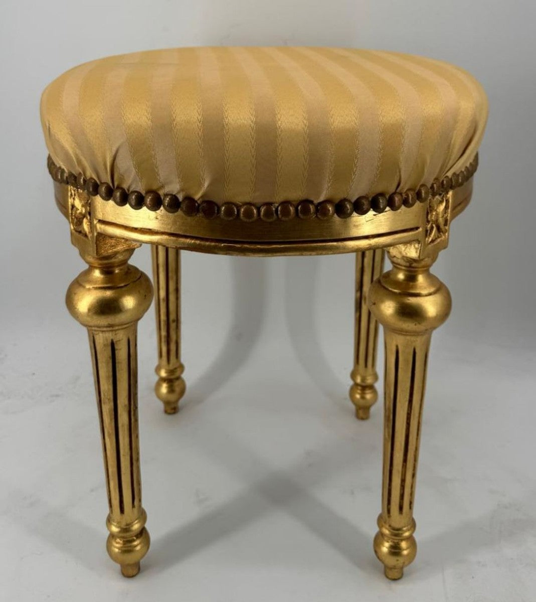 Barock Hocker Gold / Antik Gold H. 53 cm - Runder Barockstil Sitzhocker
