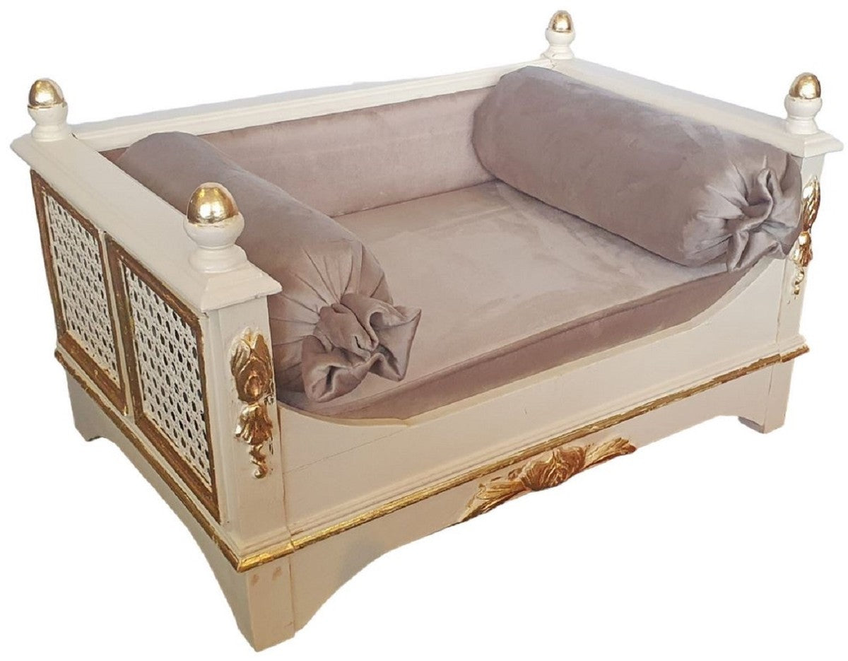 Barock Hundebett Grau / Creme / Gold - Prunkvolles Antik Stil Hundebett - Handgefertigte Hunde Möbel im Barockstil - Antik Stil Tiermöbel - Barock Tiermöbel
