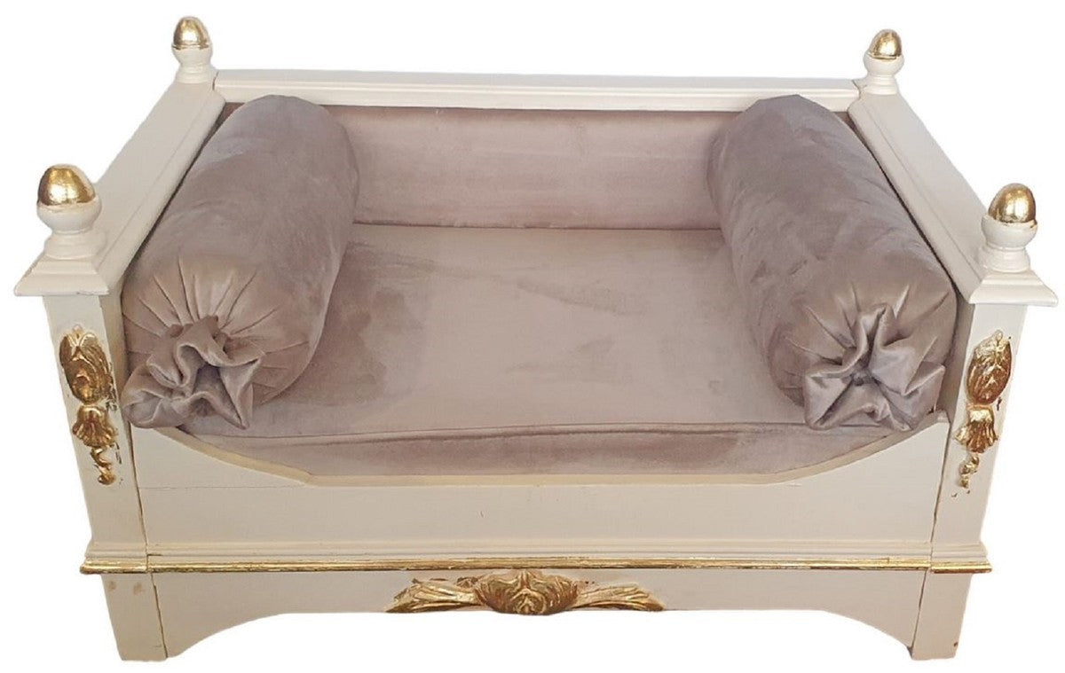 Barock Hundebett Grau / Creme / Gold - Prunkvolles Antik Stil Hundebett - Handgefertigte Hunde Möbel im Barockstil - Antik Stil Tiermöbel - Barock Tiermöbel