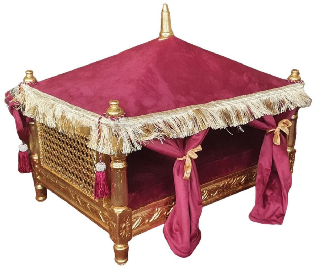 Barock Hundebett Bordeauxrot / Gold - Handgefertigtes Antik Stil Hundebett - Prunkvolle Hunde Möbel im Barockstil - Antik Stil Tiermöbel - Barock Tiermöbel