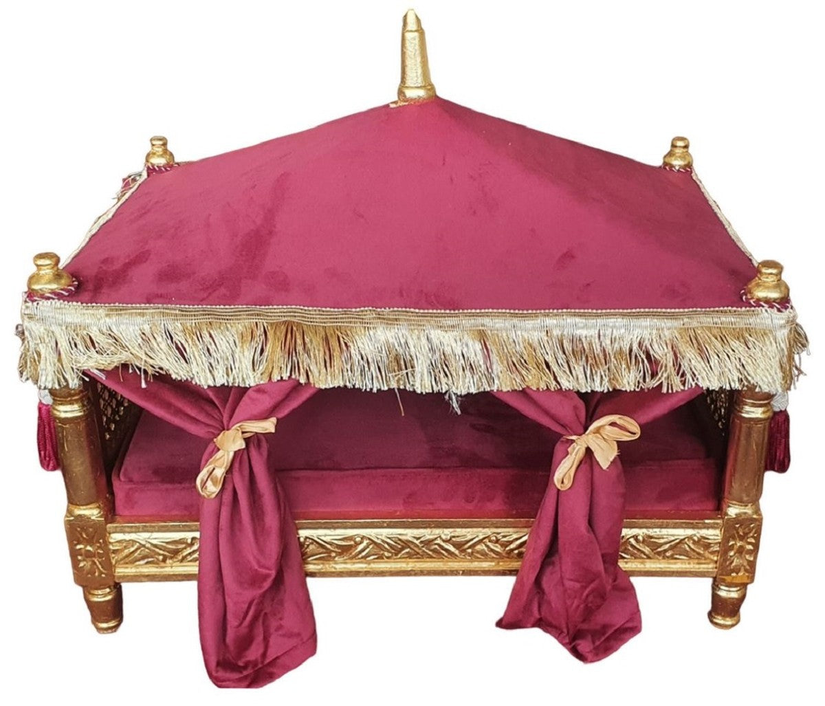 Barock Hundebett Bordeauxrot / Gold - Handgefertigtes Antik Stil Hundebett - Prunkvolle Hunde Möbel im Barockstil - Antik Stil Tiermöbel - Barock Tiermöbel