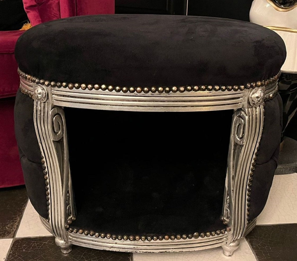 Barock Hundebett & Katzenbett Schwarz / Silber - Handgefertigtes Hunde & Katzen Sofa im Barockstil - Barock Hunde & Katzen Möbel - Barock Tiermöbel - Edel & Prunkvoll