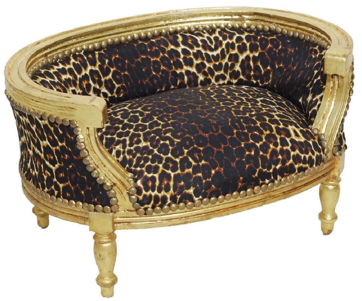 Barock Hundebett & Katzenbett Leopard Muster / Antik Gold - Handgefertigtes Hunde & Katzen Sofa im Barockstil - Barock Hunde & Katzen Möbel - Barock Tiermöbel