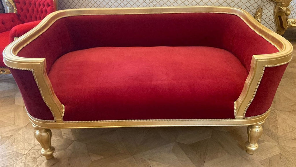 Barock Hundebett & Katzenbett Bordeauxrot / Gold - Handgefertigtes Hunde & Katzen Sofa im Barockstil - Barock Hunde & Katzen Möbel - Barock Tiermöbel