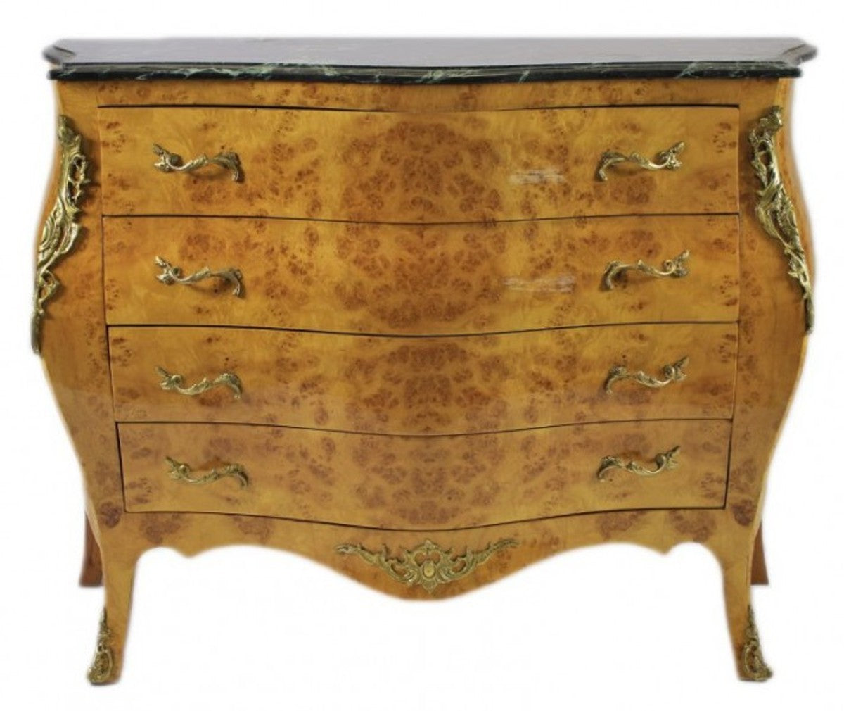 Barock Kommode Ahornfarben mit grüner Marmorplatte - Ludwig XIV Empire Kommode