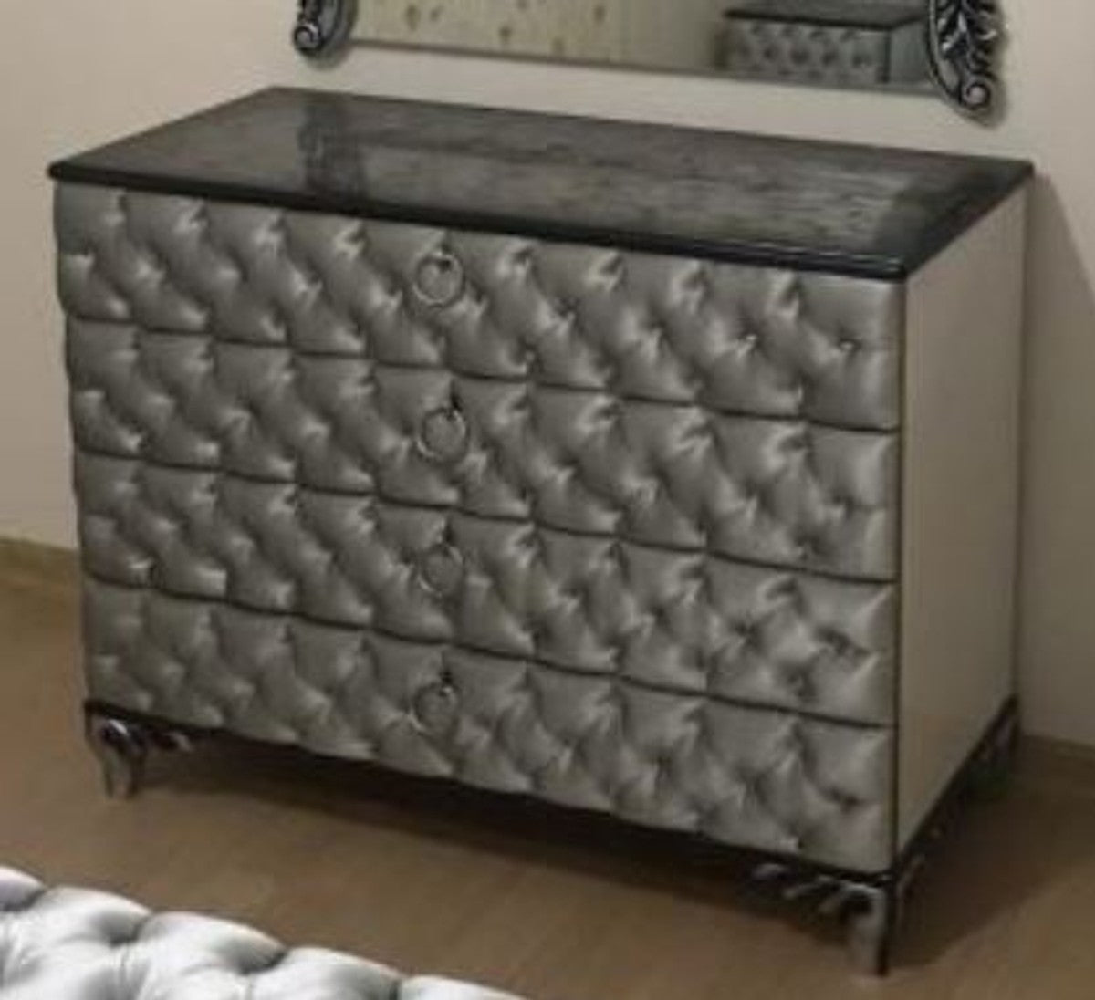 Barock Kommode Silber 100 x 45 x H. 90 cm - Massivholz Schlafzimmer Kommode mit 4 Schubladen - Barock Schlafzimmer Möbel