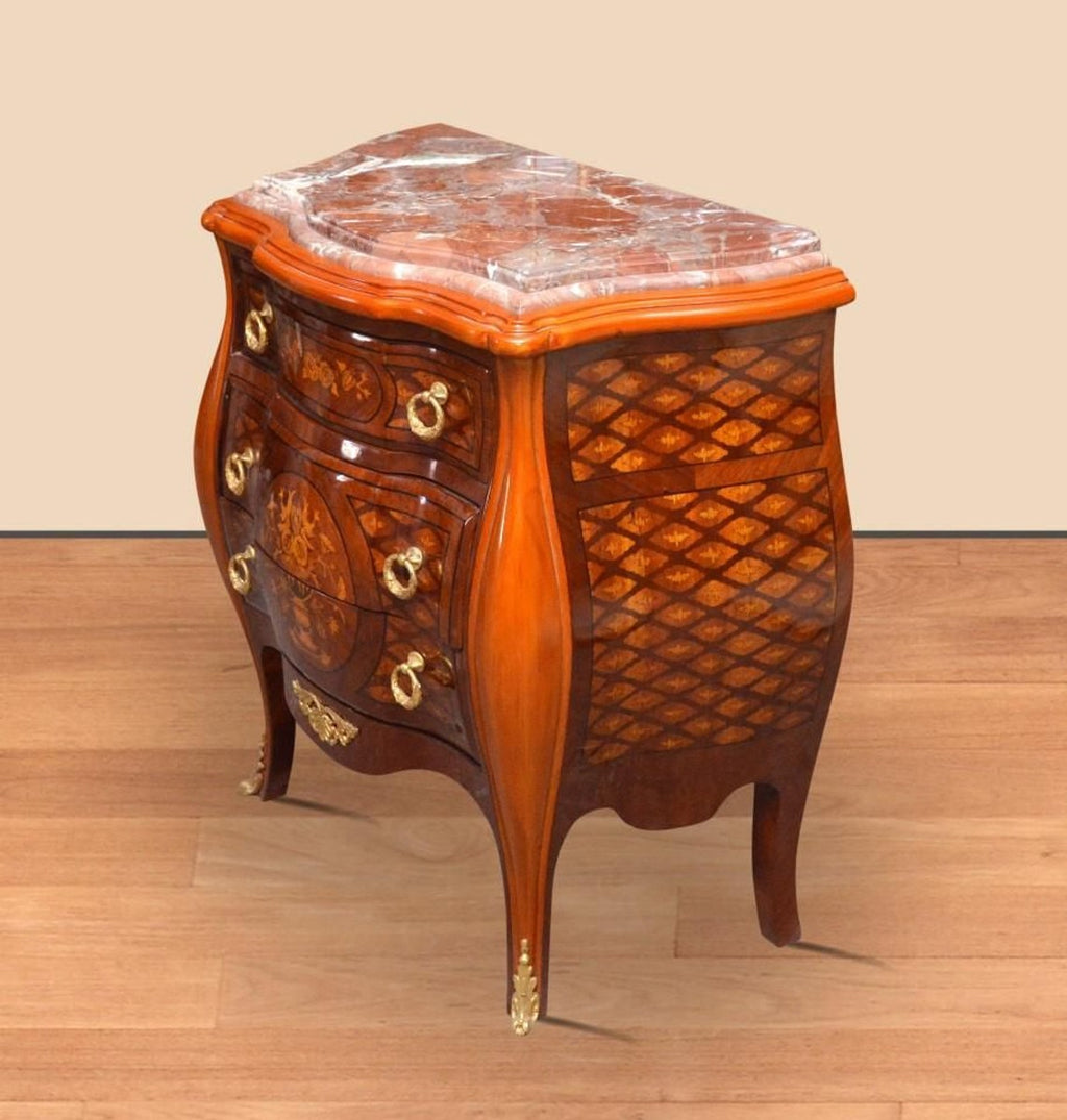 Barock Kommode Braun / Gold 85 x 45 x H. 85 cm - Handgefertigte Massivholz Kommode mit 3 Schubladen und Marmorplatte - Barock Möbel