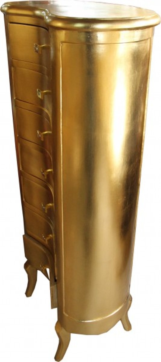 Barock Kommode Gold mit 7 Schubladen Oval - Antik Stil
