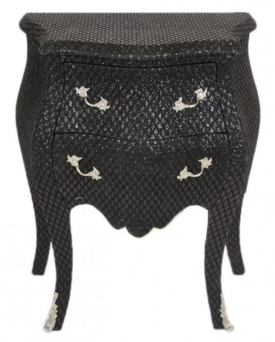 Barock Kommode Schwarz / Glitzerlook H 71 cm, B 60 cm, T 38 cm - Nachttisch Kommode