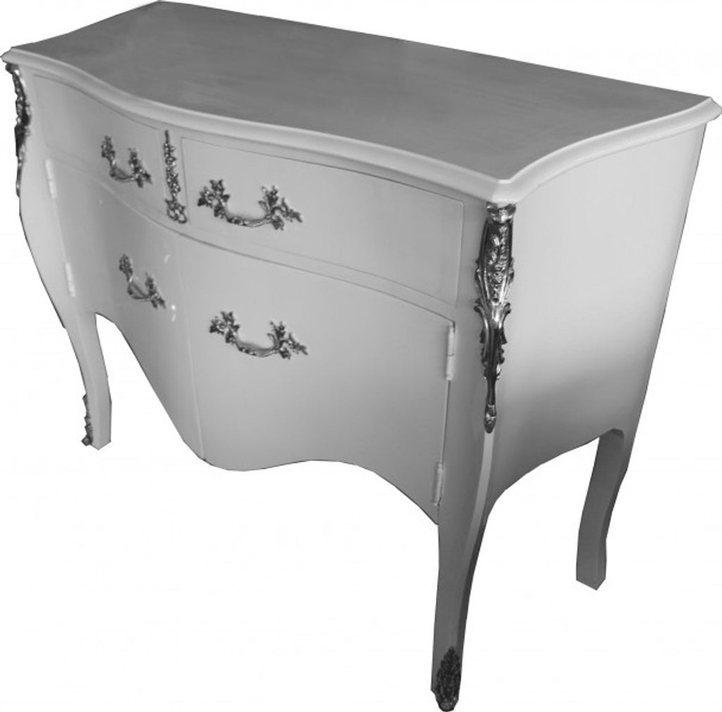 Barock Kommode Weiß mit 2 Schubladen und 2 Türen 140 cm - Handgefertigt aus Massivholz- Limited Edition