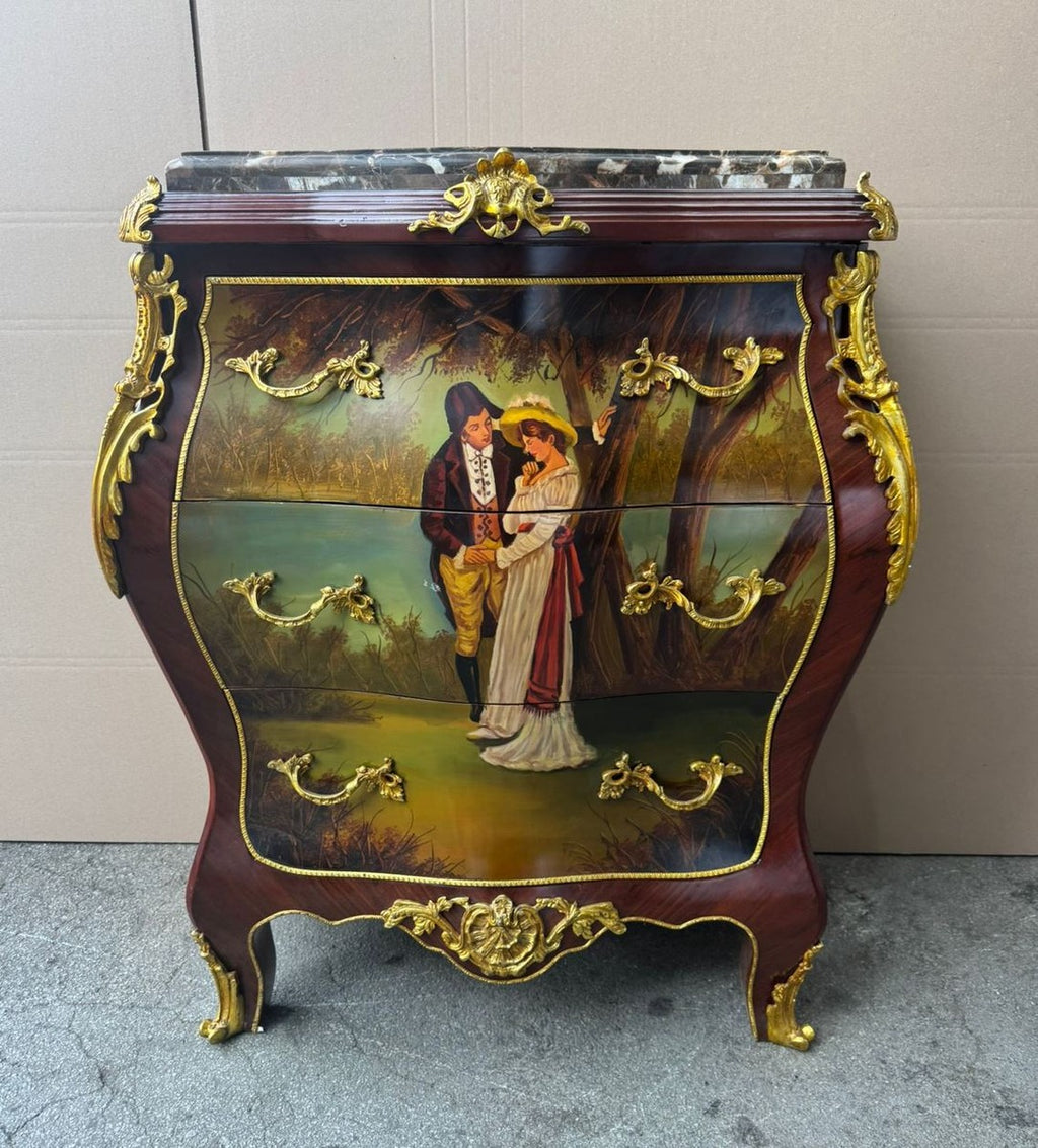 Barock Kommode mit 3 Schubladen und Marmorplatte H. 95 cm - Barock Möbel