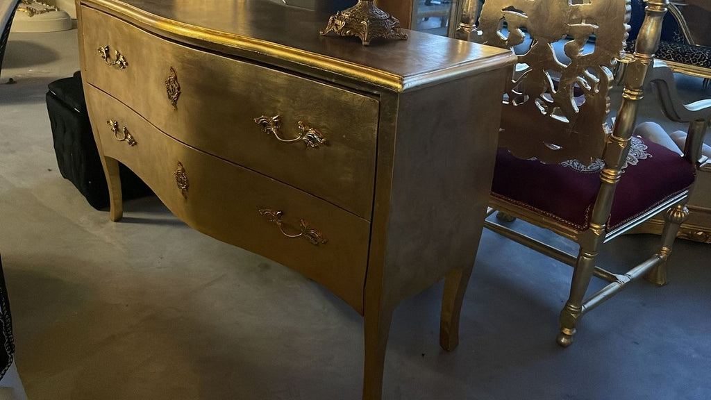 Barock Kommode mit 2 Schubladen Gold - Handgefertigte Massivholz Kommode im Barockstil - Schlafzimmer Möbel im Barockstil - Barock Möbel