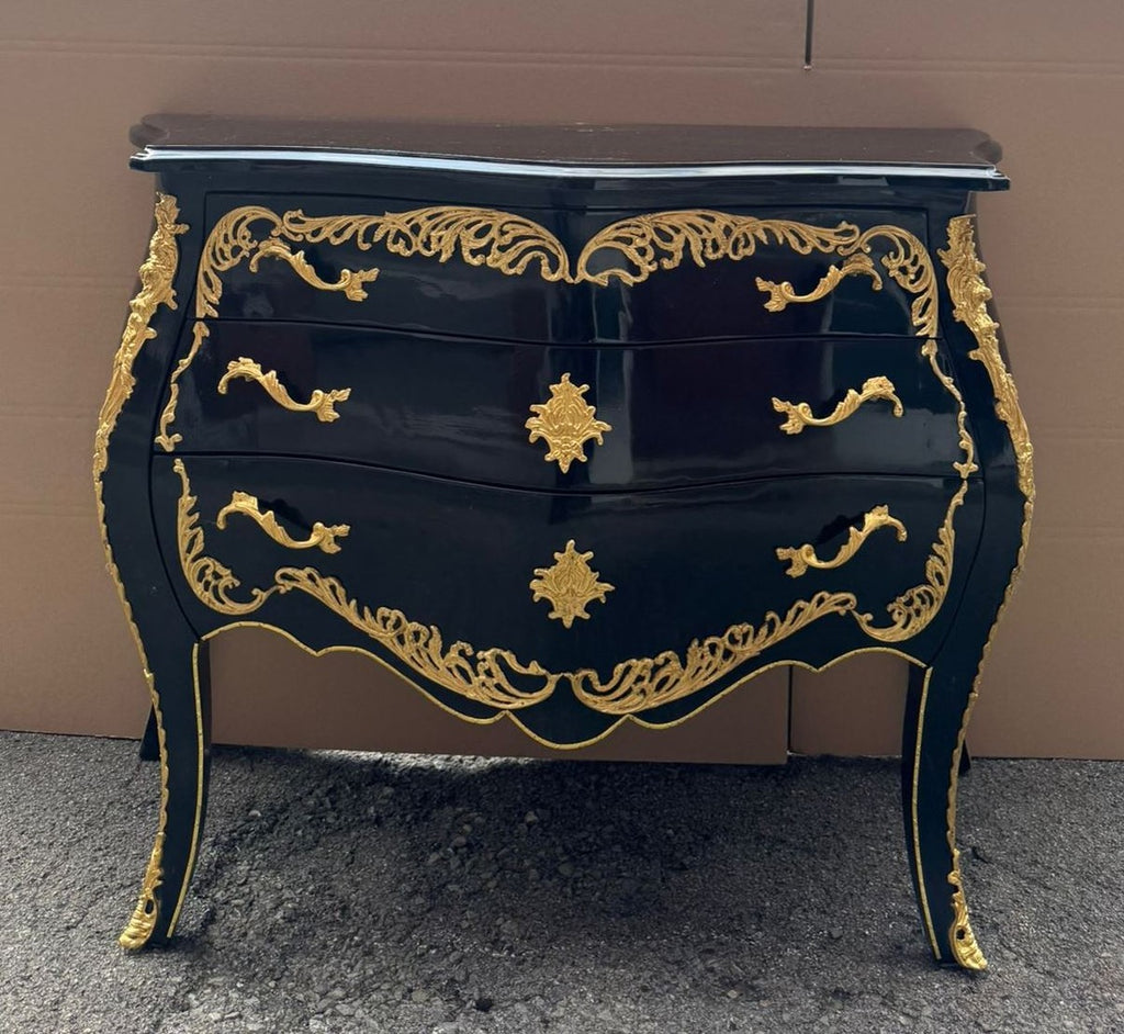 Barock Kommode mit 3 Schubladen Schwarz / Gold 105 cm - Barock Möbel