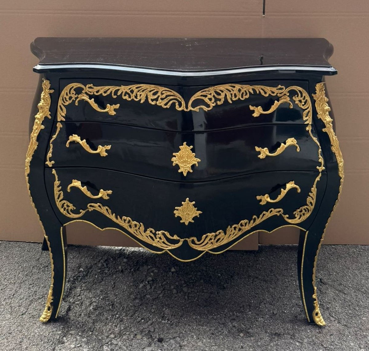 Barock Kommode mit 3 Schubladen Schwarz / Gold 105 cm - Barock Möbel