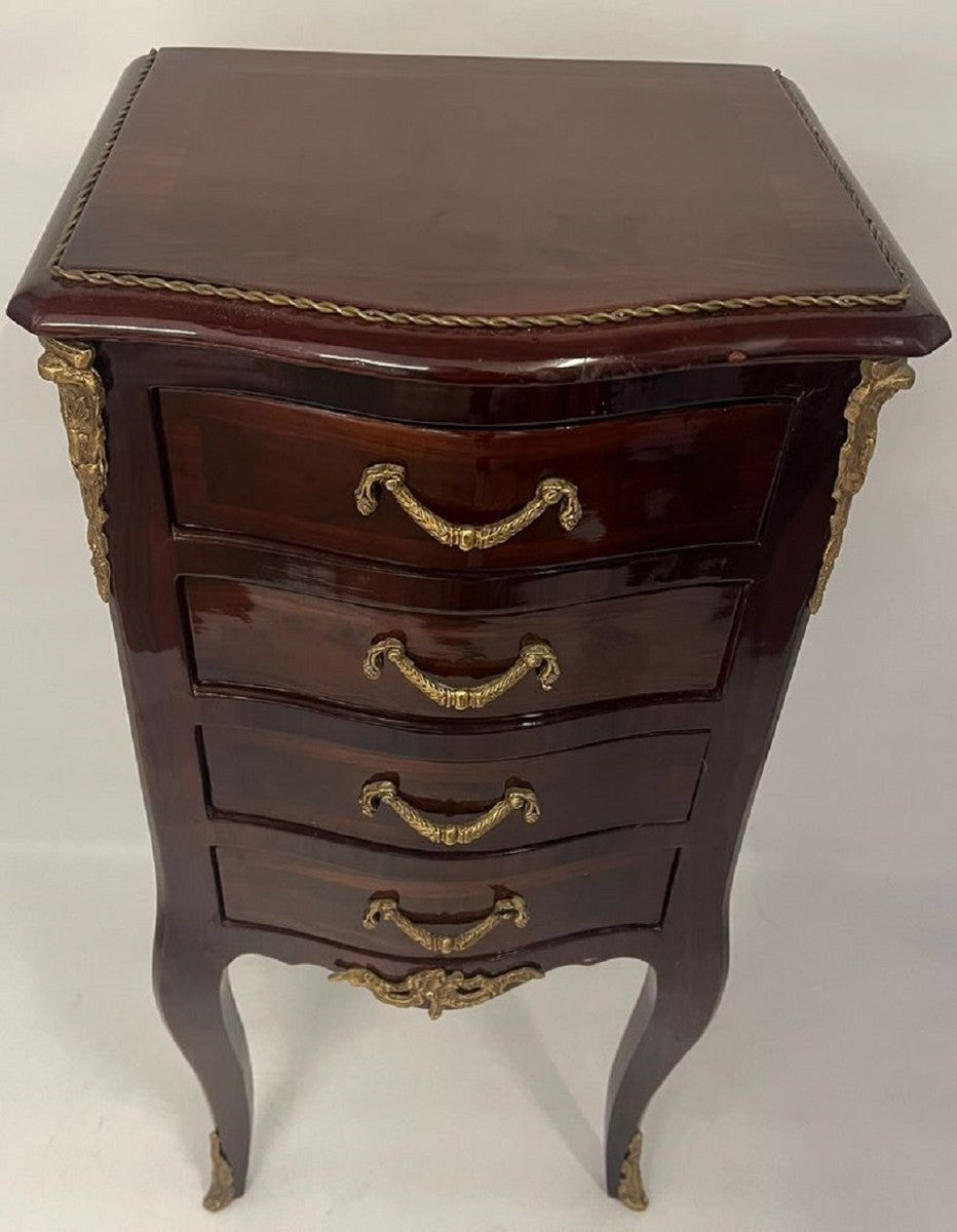 Barock Kommode mit 4 Schubladen Dunkelbraun / Messing - Handgefertigte Massivholz Kommode im Barockstil - Handgefertigte Barock Möbel - Edel & Prunkvoll