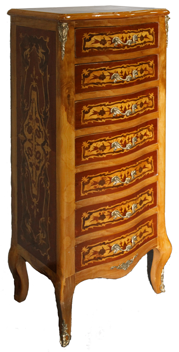 Barock Kommode mit 7 Schubladen Vogelaugen Ahorn mit Intarsien - Barock Möbel