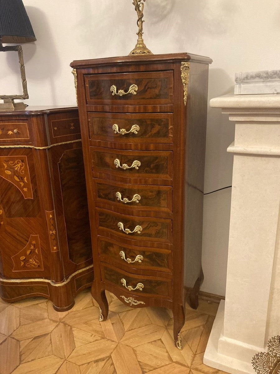 Barock Kommode mit 7 Schubladen Braun / Gold - Handgefertigter Massivholz Schrank im Barockstil - Wohnzimmer Möbel im Barockstil - Barock Möbel - Barock Einrichtung