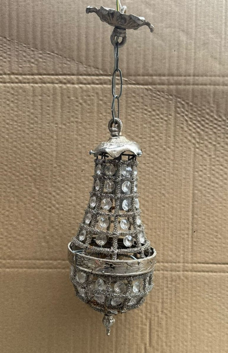 Barock Kristall Hängeleuchte Silber H. 30 cm - Barockstil Hängeleuchten