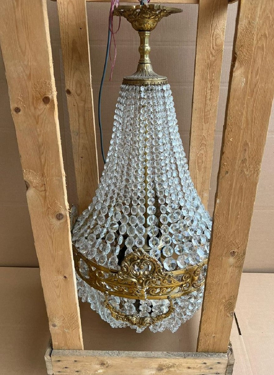 Barock Kristall Kronleuchter Messing Ø 45 x H. 95 cm - Runder Barockstil Kronleuchter - Barock Wohnzimmer Kronleuchter - Edel & Prunkvoll