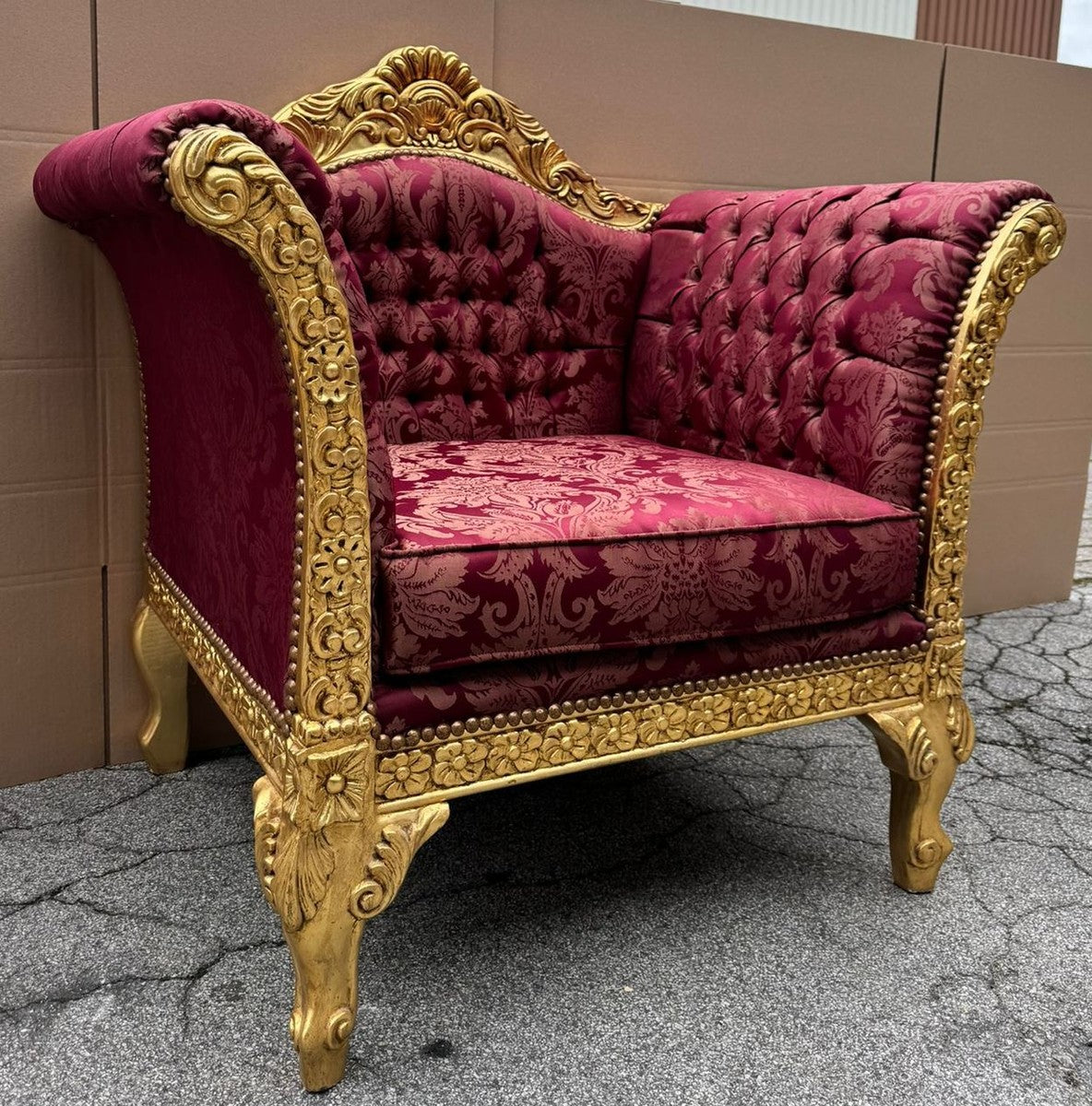 Barock Lounge Sessel Bordeauxrot Muster / Gold - Barock Möbel