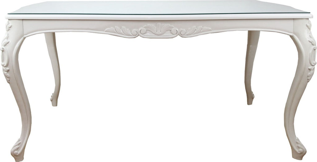 Barock Luxus Esstisch Weiss 200 x 100 x H. 78 cm - Esszimmertisch mit Glasplatte - Hotel & Restaurant Möbel - Made in Italy