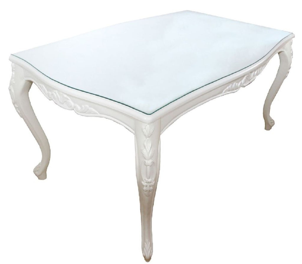 Barock Luxus Esstisch Weiss 240 x 100 x H. 81 cm - Esszimmertisch mit Glasplatte - Hotel & Restaurant Möbel - Made in Italy