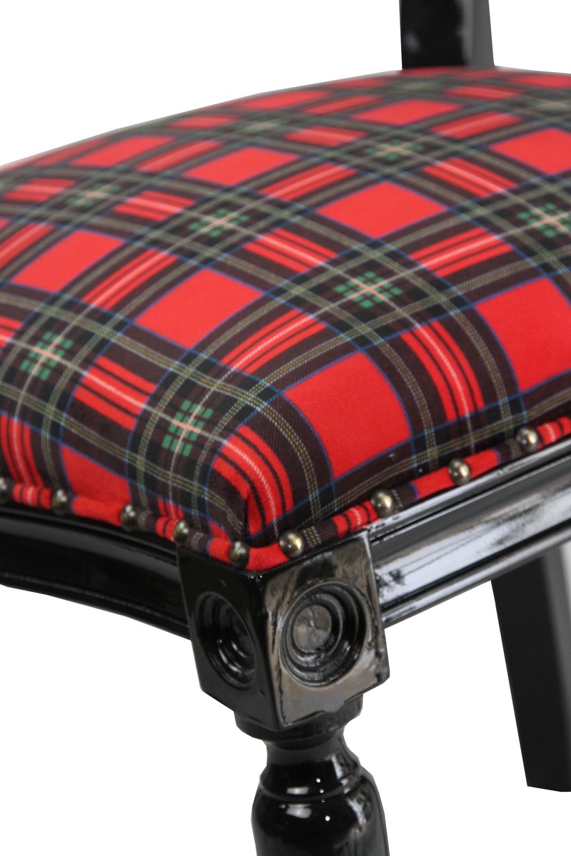 Barock Luxus Esszimmer Stuhl ohne Armlehnen Schottland Karo / Schwarz Woman - Designer Stuhl - Limited Edition