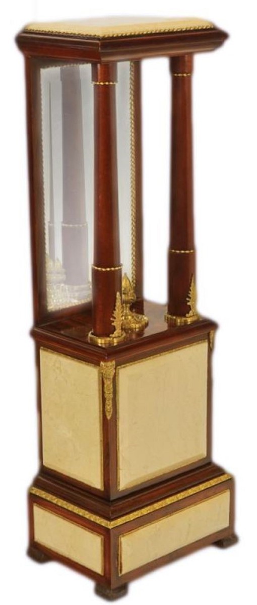 Barock Säule Dunkelbraun / Cremefarben / Messing 35 x 25 x H. 110 cm - Barockmöbel