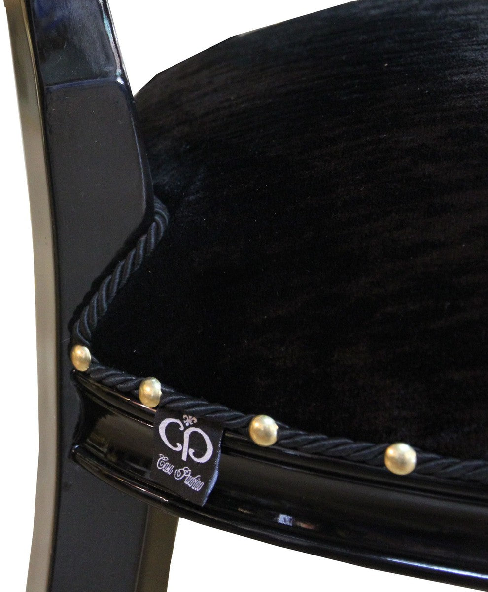 Barock Medaillon Luxus Esszimmer Stuhl ohne Armlehnen in Schwarz / Schwarz - Limited Edition