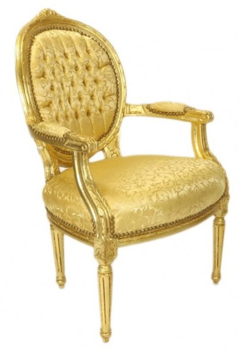 Barock Medaillon Salon Stuhl Gold Muster / Gold - Möbel Antik Stil