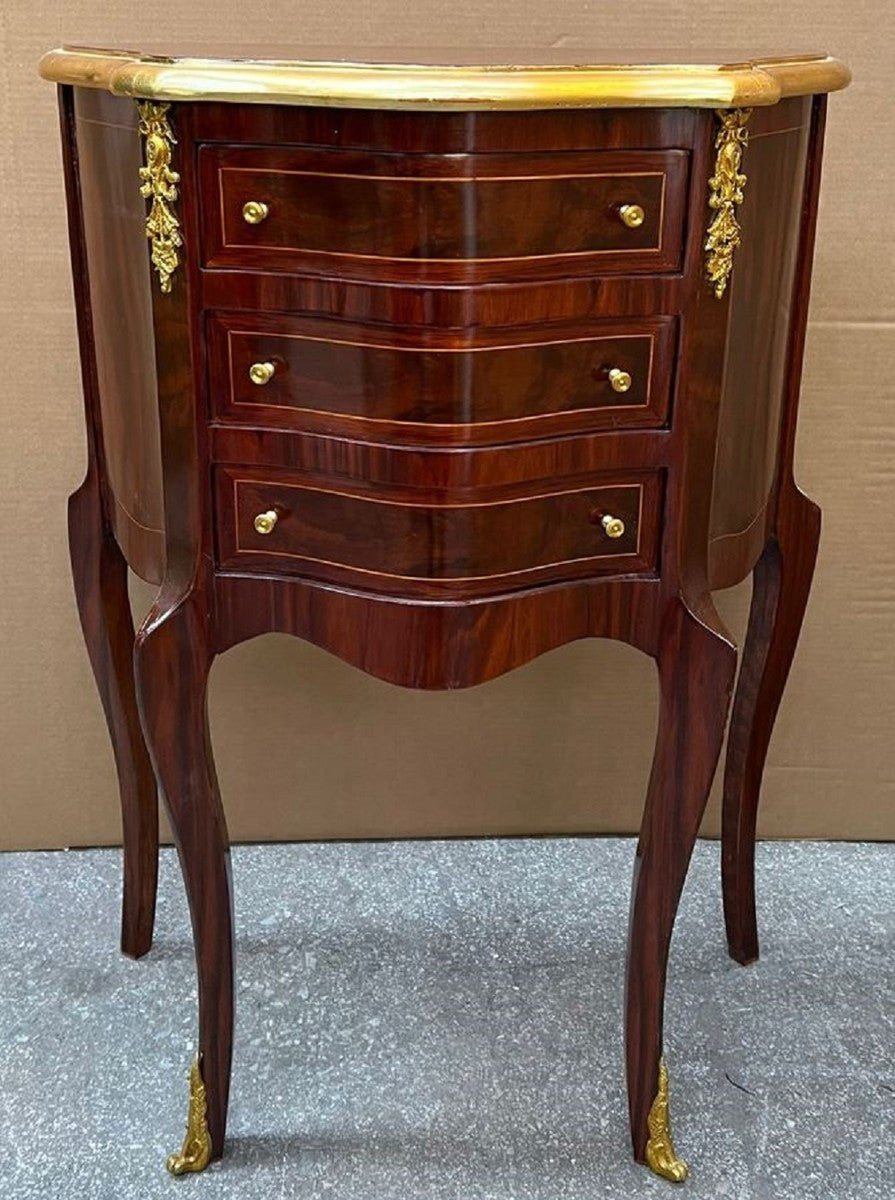 Barock Kommode Dunkelbraun / Gold - Handgefertigte Massivholz Kommode im Barockstil - Antik Stil Nachttisch - Beistelltisch mit 3 Schubladen - Handgefertigte Barock Möbel