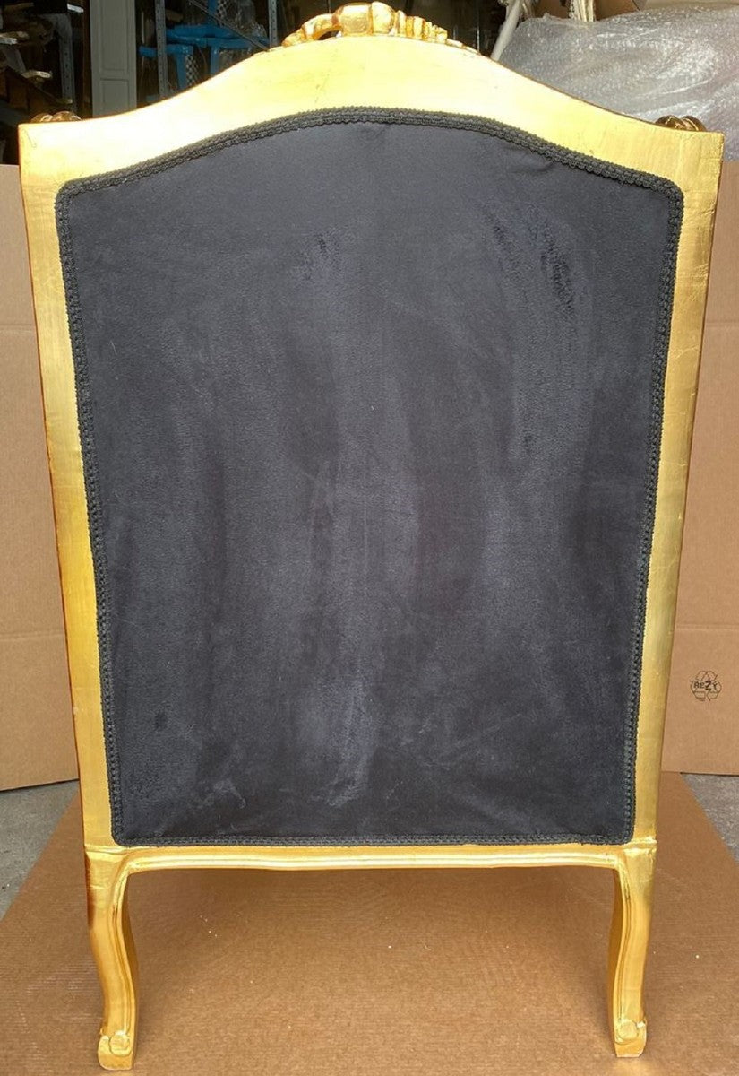 Barock Ohrensessel Schwarz / Gold - Handgefertigter Antik Stil Wohnzimmer Sessel - Antik Stil Möbel - Barock Wohnzimmer Möbel