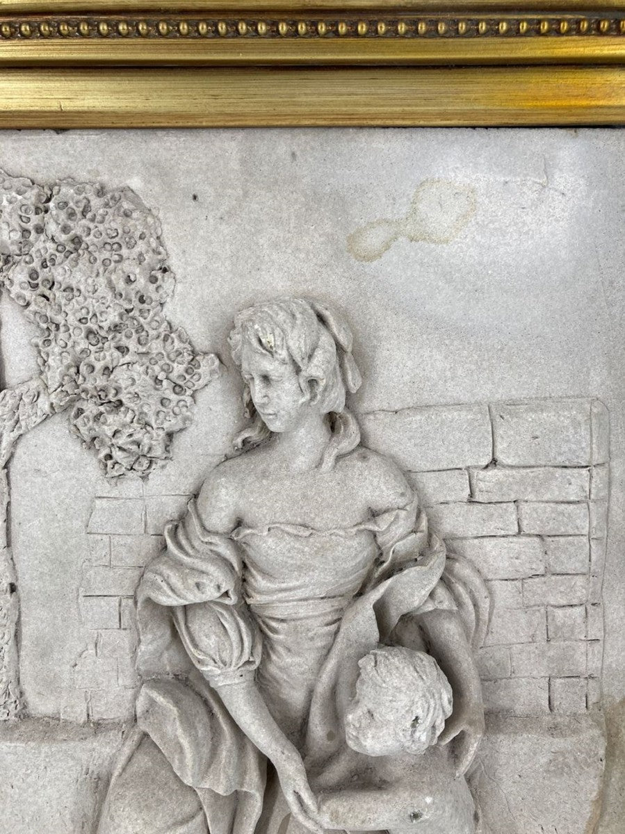 Barock Wandrelief Grau / Gold 44,5 x H. 55 cm - Antik Stil Wand Deko Stein Relief mit Prunk Rahmen - Deko Accessoires im Barockstil - Barock Wanddeko