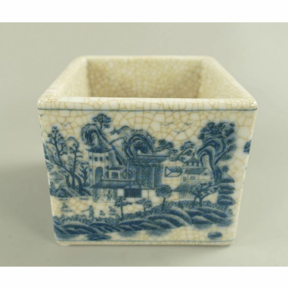 Barock Porzellan Zuckerdose mit Deckel Creme / Blau / Messing 10 x 10 x H. 13 cm