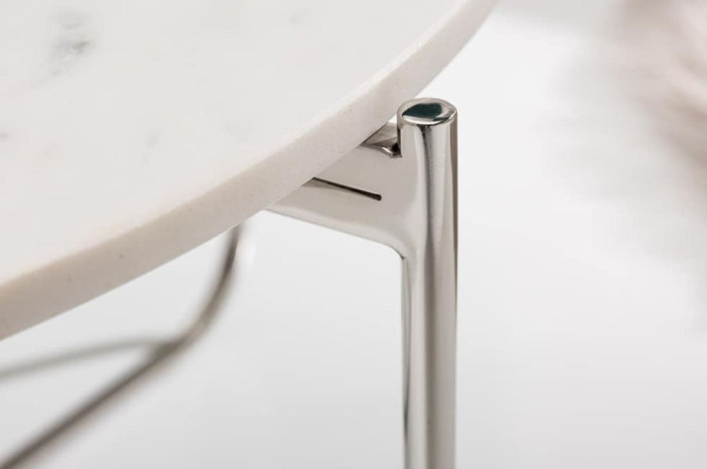 Couchtisch mit Marmorplatte Weiß / Silber Ø 62 cm - Wohnzimmer Möbel