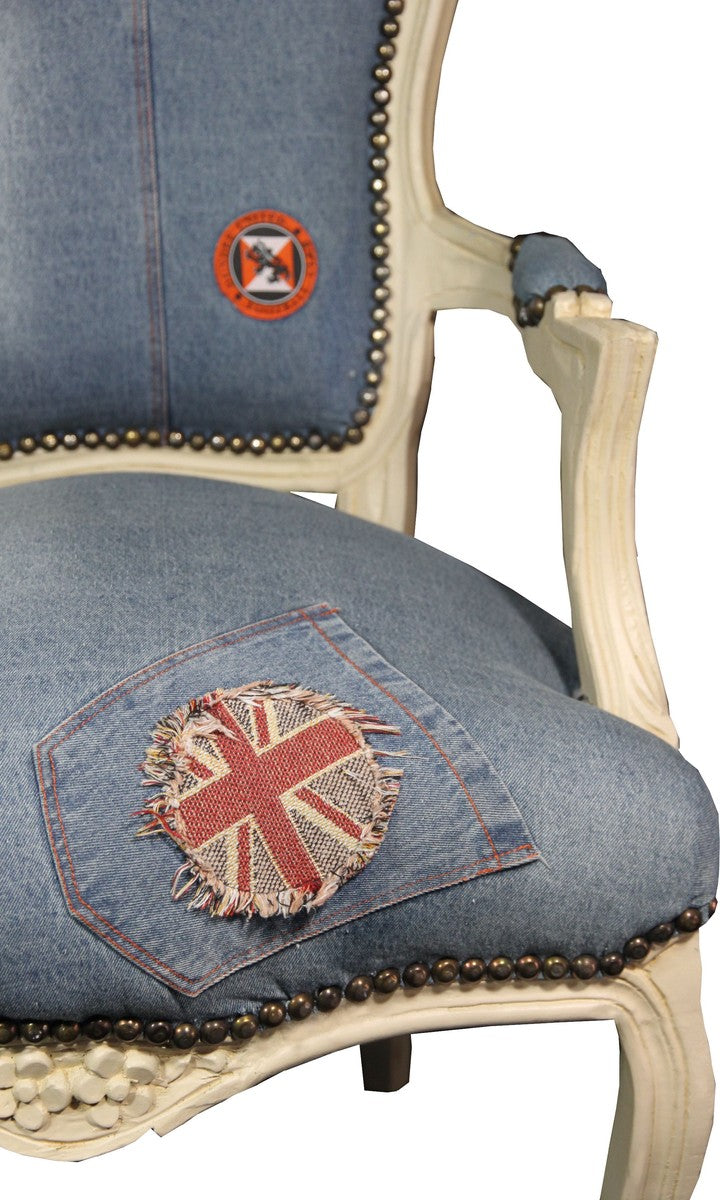 Barock Salon Stuhl Jeans Optik / Creme Mod2 - Limited Edition