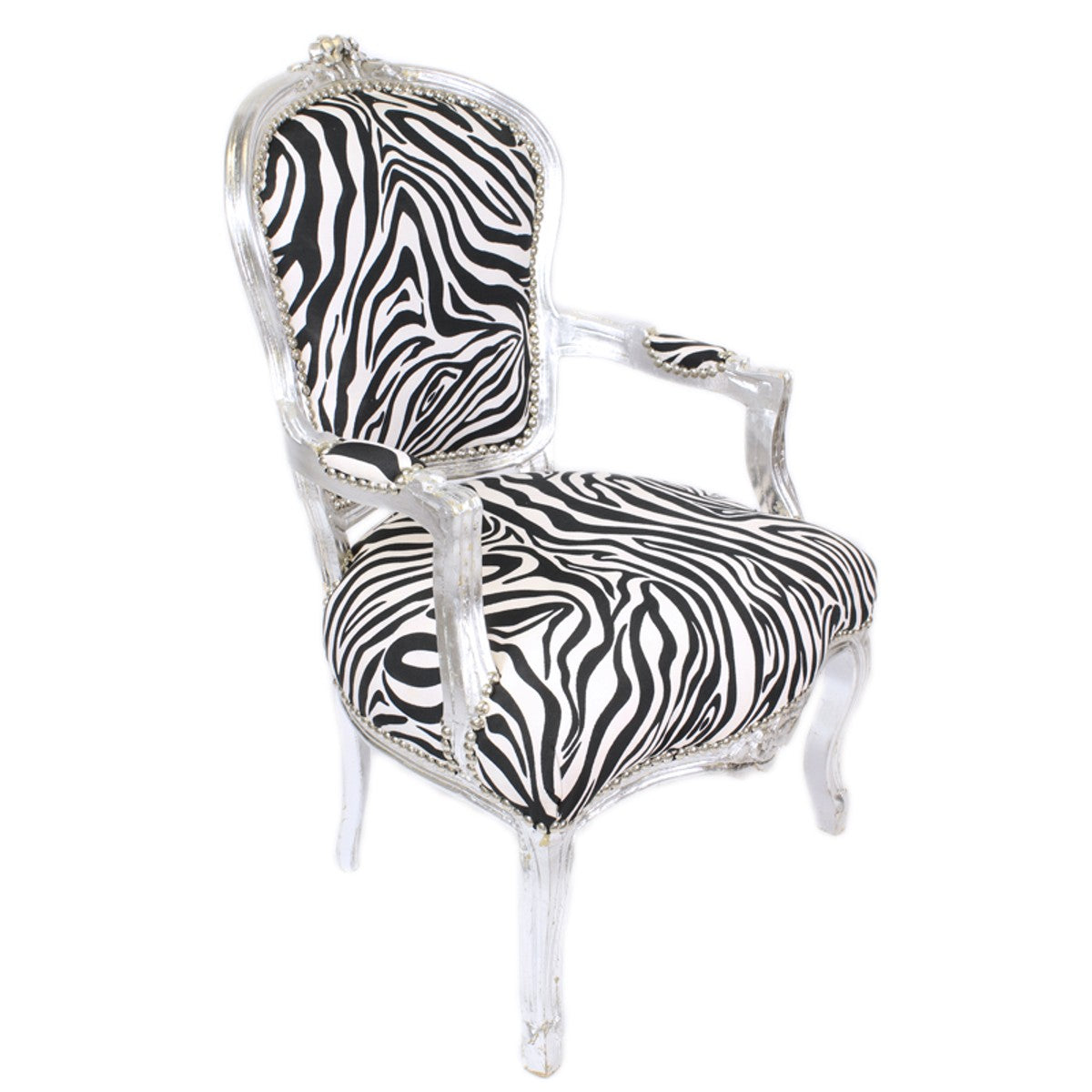 Barock Salon Stuhl Zebra / Silber mit Armlehnen - Barockmöbel
