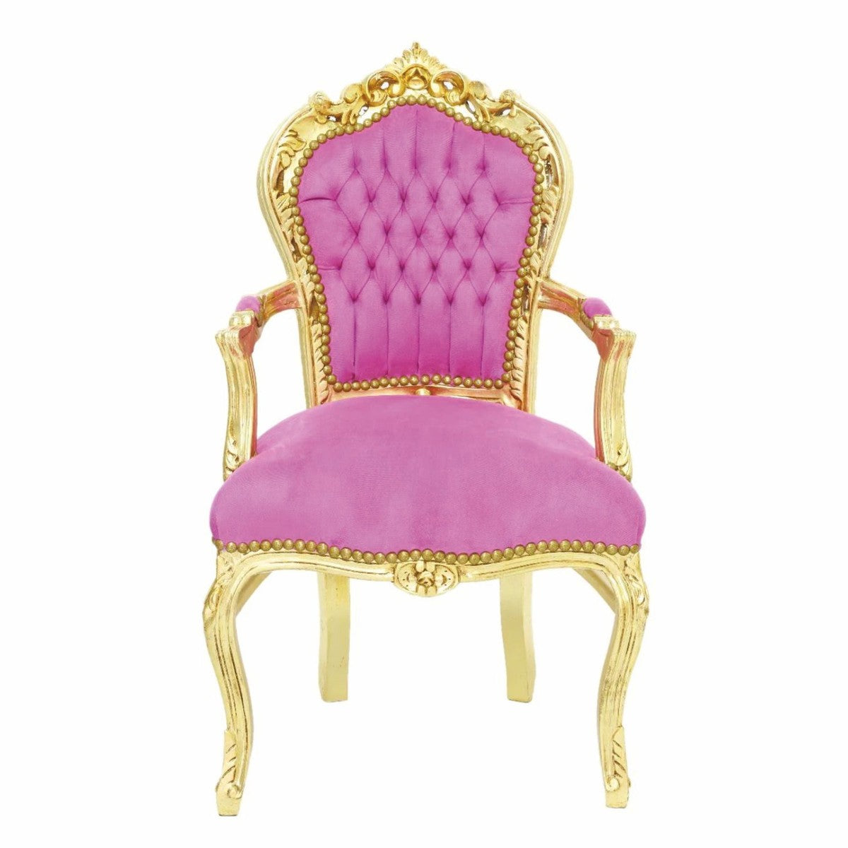 Barock Samt Esszimmer Stuhl mit Armlehnen Rosa / Gold - Barock Möbel