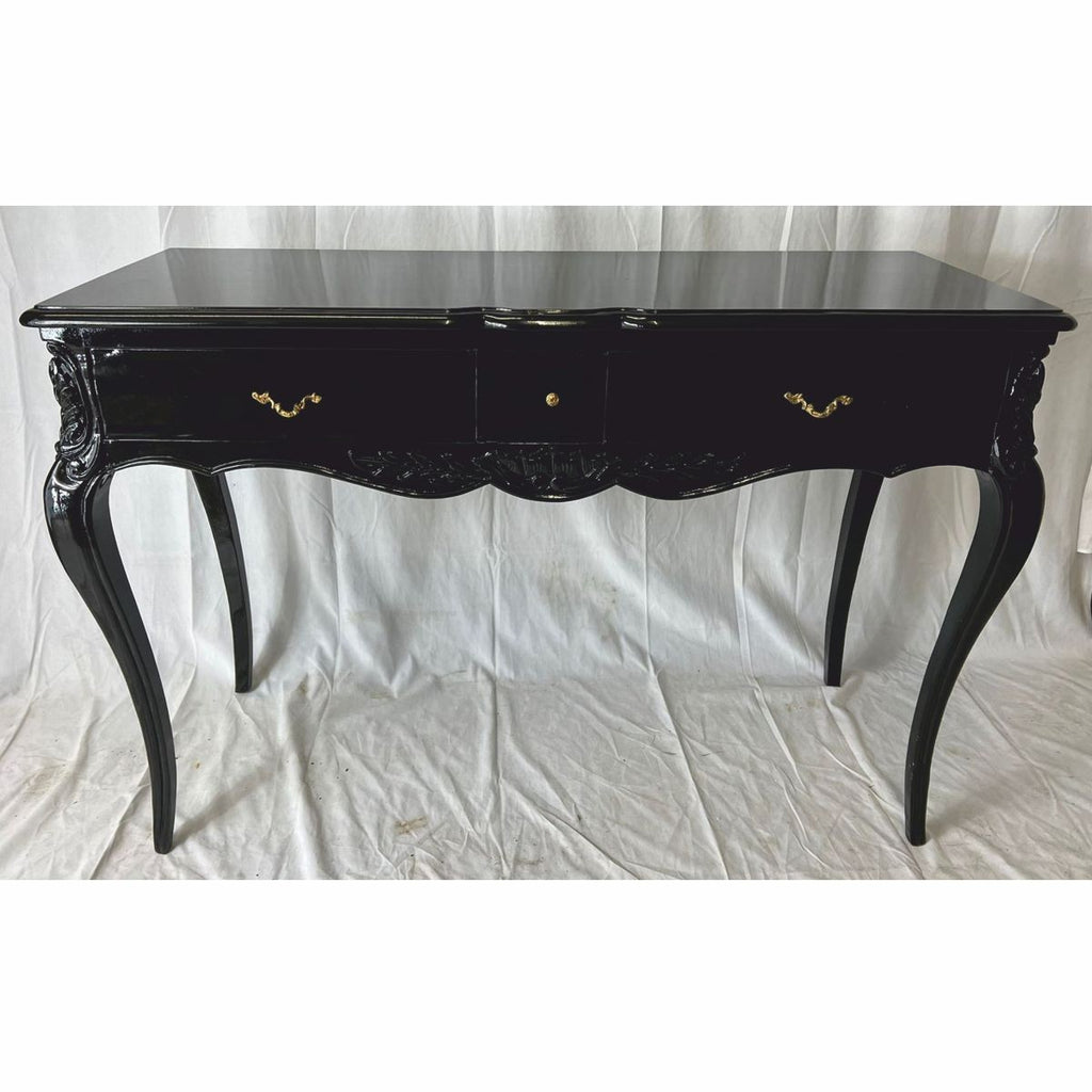 Barock Sekretär mit 3 Schubladen Schwarz / Messing - Barock Büro Möbel