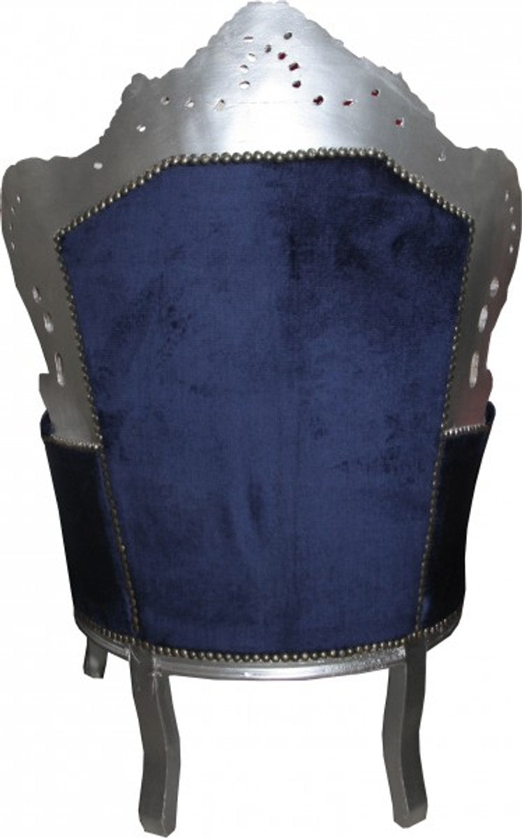 Barock Sessel King Royalblau / Silber - Luxus Barock Möbel im Antik Stil