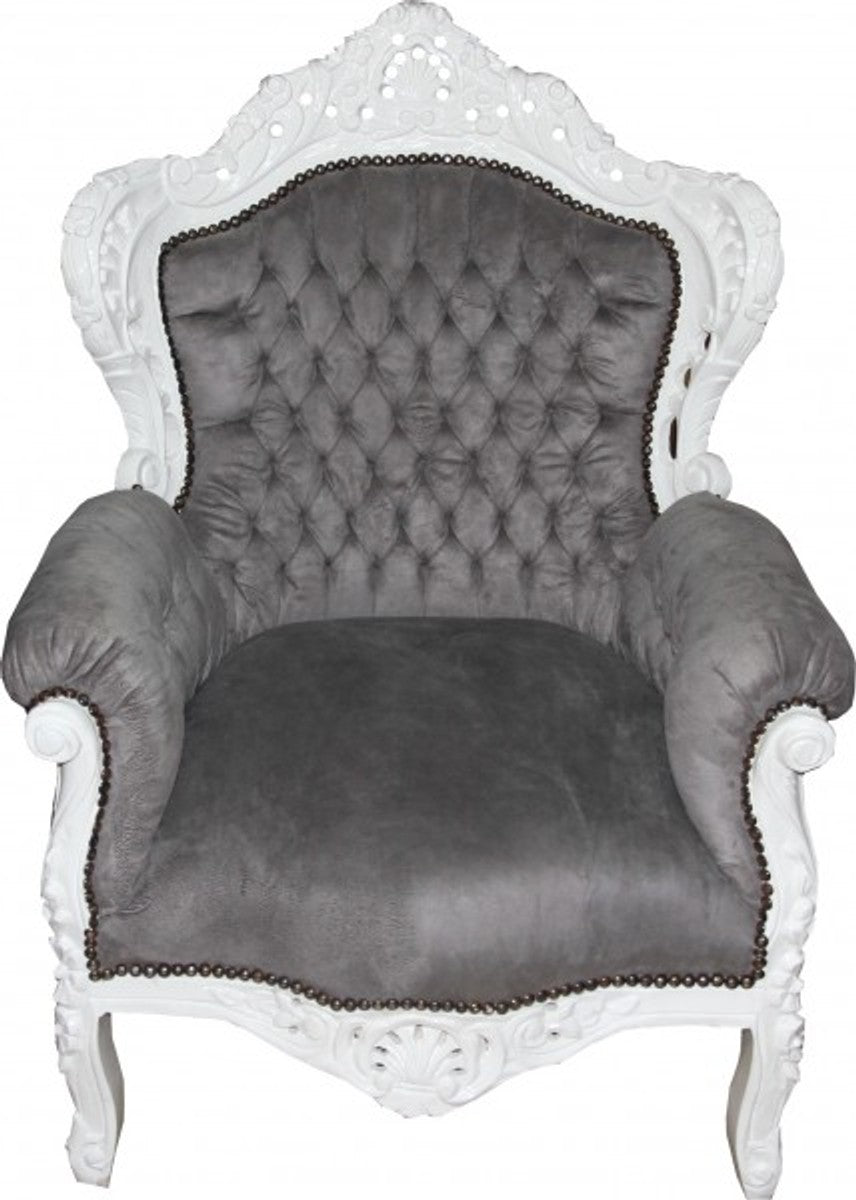 Barock Sessel King Grau / Weiß 85 x 85 x H. 120 cm - Antikstil
