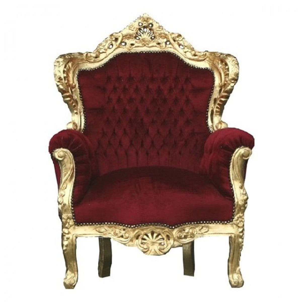 Barock Thron Sessel King Bordeaux / Gold