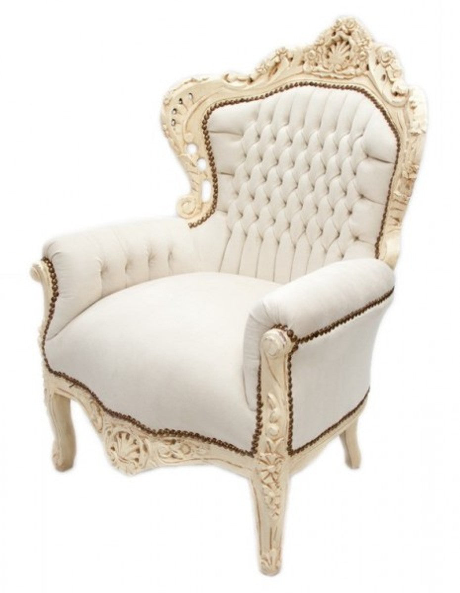 Barock Sessel King Creme / Creme Samtstoff 85 x 85 x H. 120 cm