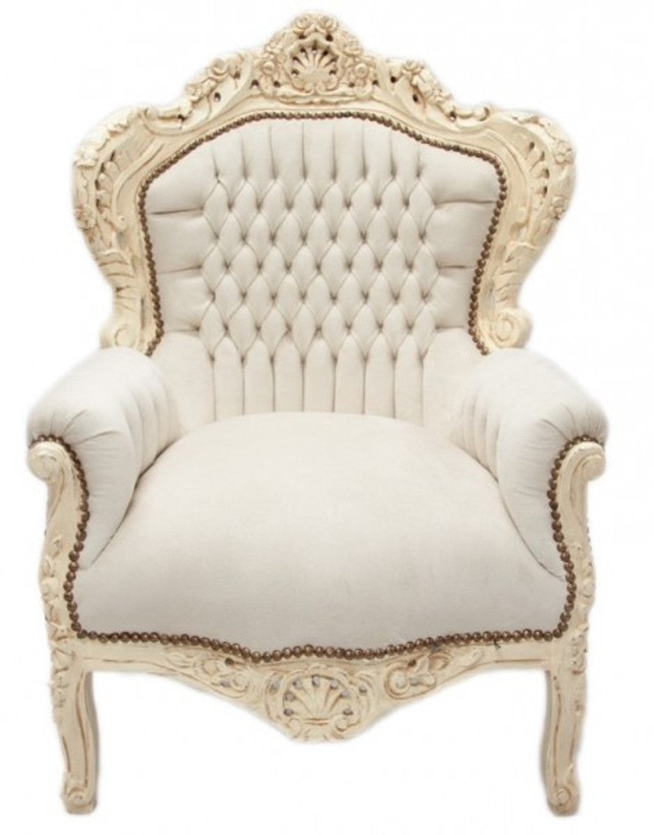 Barock Sessel King Creme / Creme Samtstoff 85 x 85 x H. 120 cm