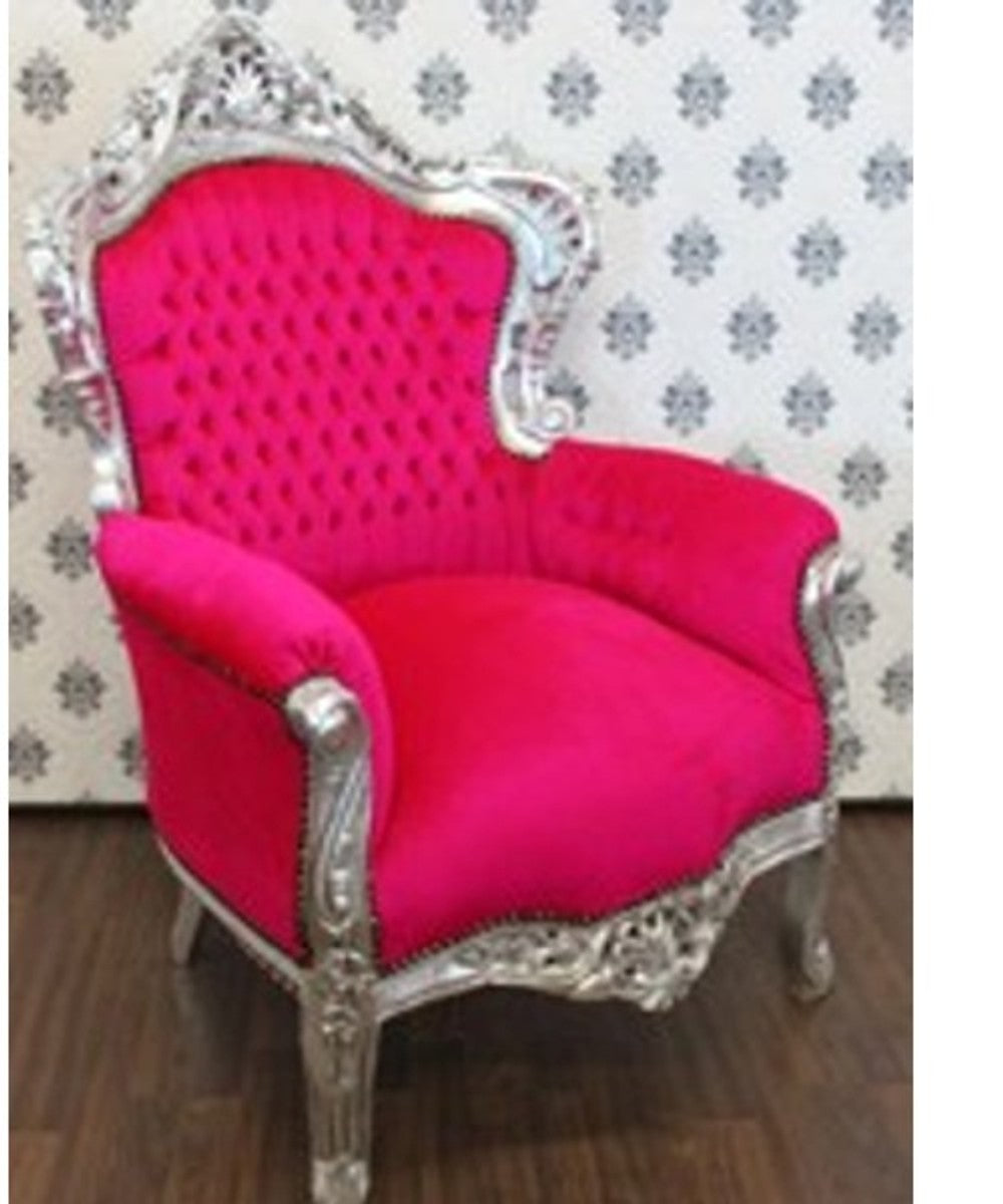 Barock Sessel King Pink / Silber - Luxus Antik Stil Möbel