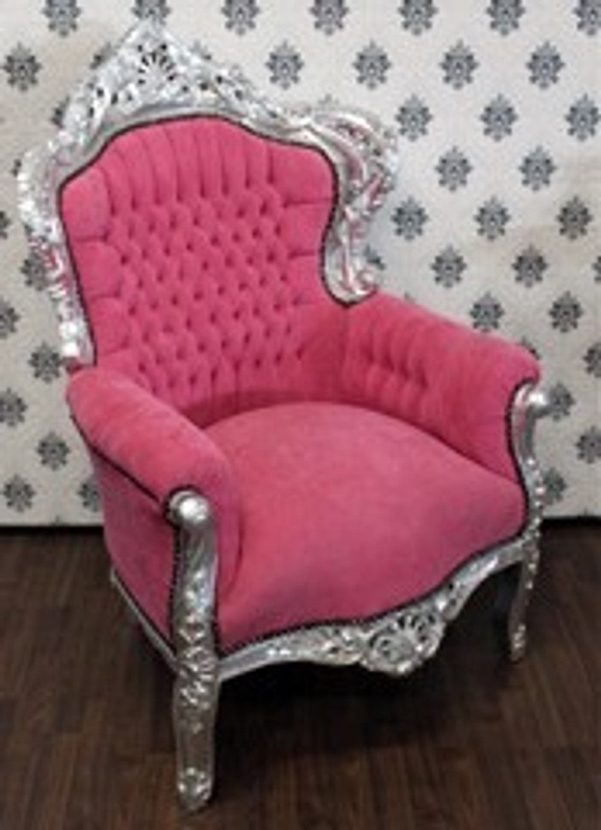 Barock Sessel King Rosa / Silber 85 x 85 x H. 120 cm - Barock Möbel