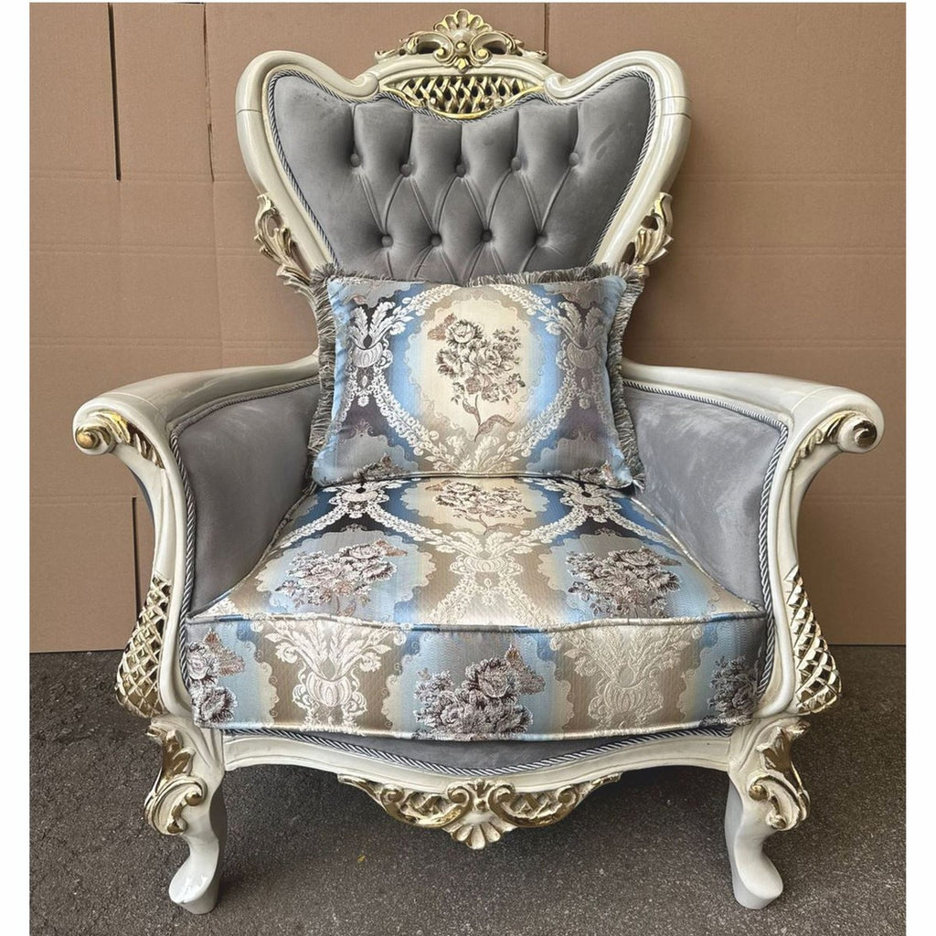 Barock Sessel Grau / Bunt / Creme / Gold - Prunkvolle Barock Möbel
